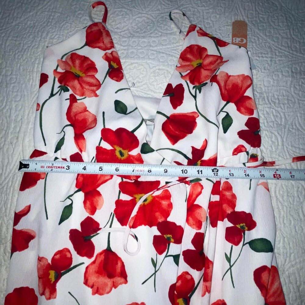 GB Gianni Bini Spaghetti Strap‎ White Red Floral Wrap Maxi Dress Size XS - Picture 4 of 12